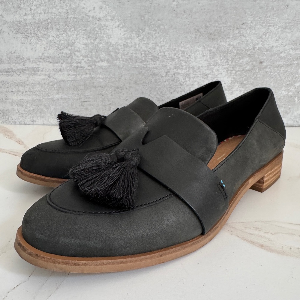 TOMS Estel Black Vegan Leather Tassel Loafers - Size 8.5